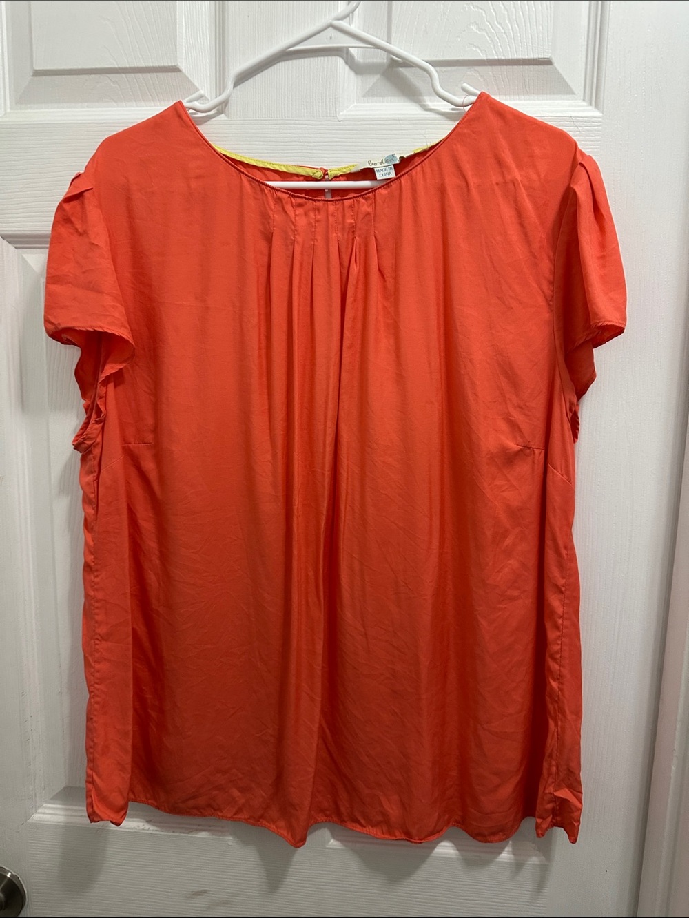 Boden Coral Silk Blend Short-Sleeve Pleat-Front Blouse